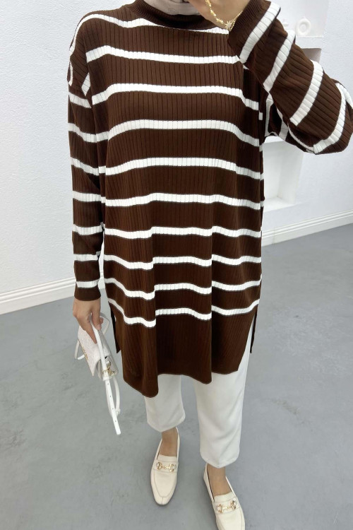 Striped Knitted Sweater Bitter Coffee