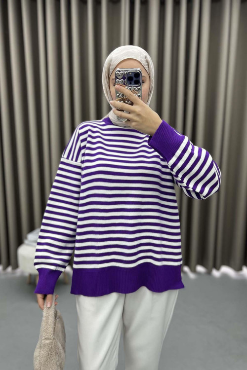 Striped Knitted Sweater Purple