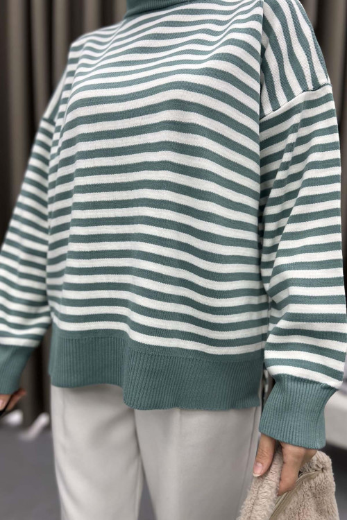 Striped Knitted Sweater Aqua Green