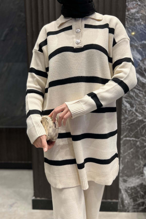 Striped Knitwear Set Ecru