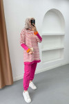 Striped Knitwear Suit Fuchsia