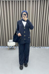 Striped Knitwear Suit Navy Blue