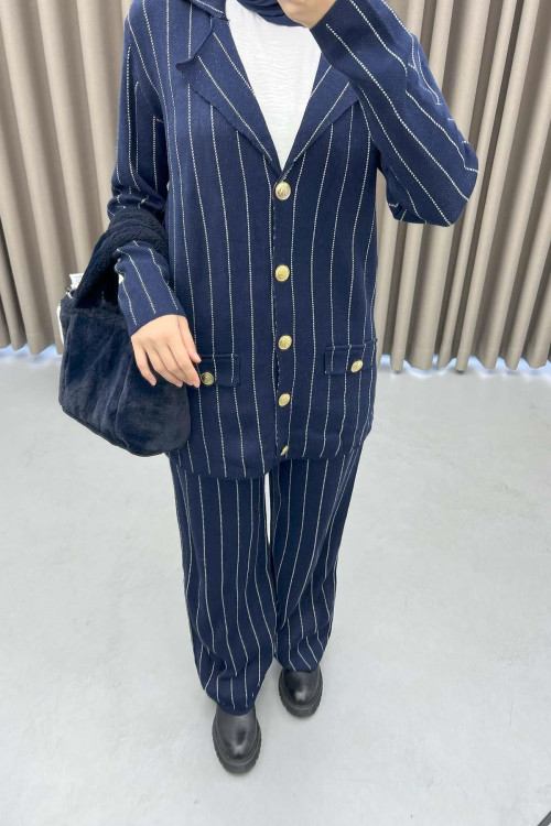 Striped Knitwear Suit Navy Blue