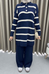 Striped Knitwear Suit Navy Blue