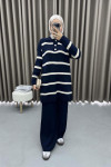 Striped Knitwear Suit Navy Blue