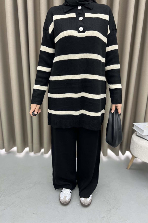 Striped Knitwear Suit Black