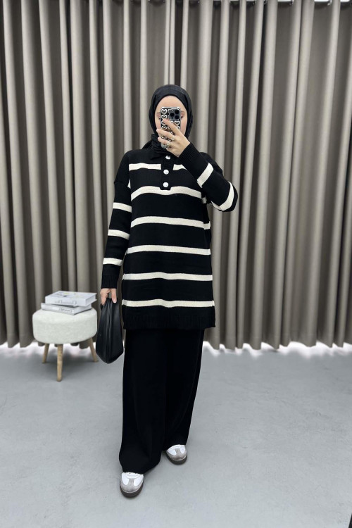 Striped Knitwear Suit Black