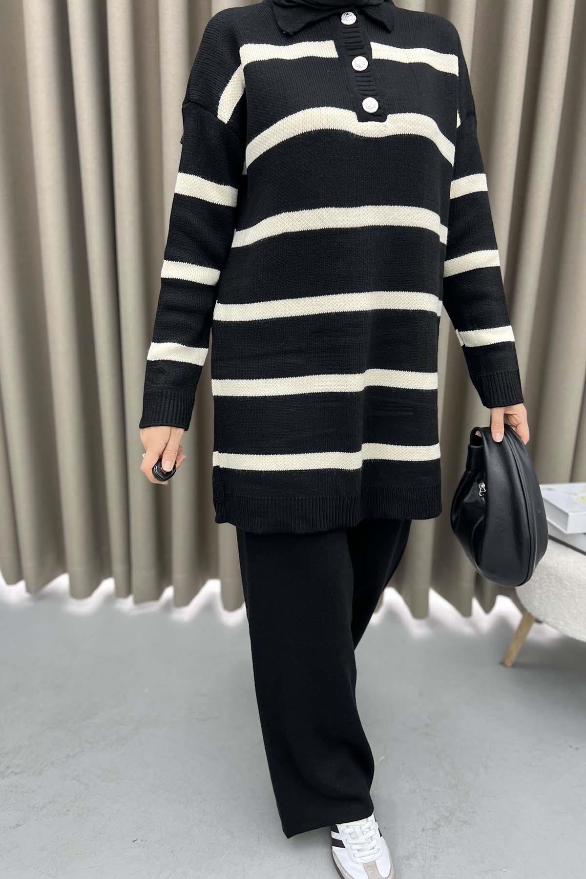 Striped Knitwear Suit Black