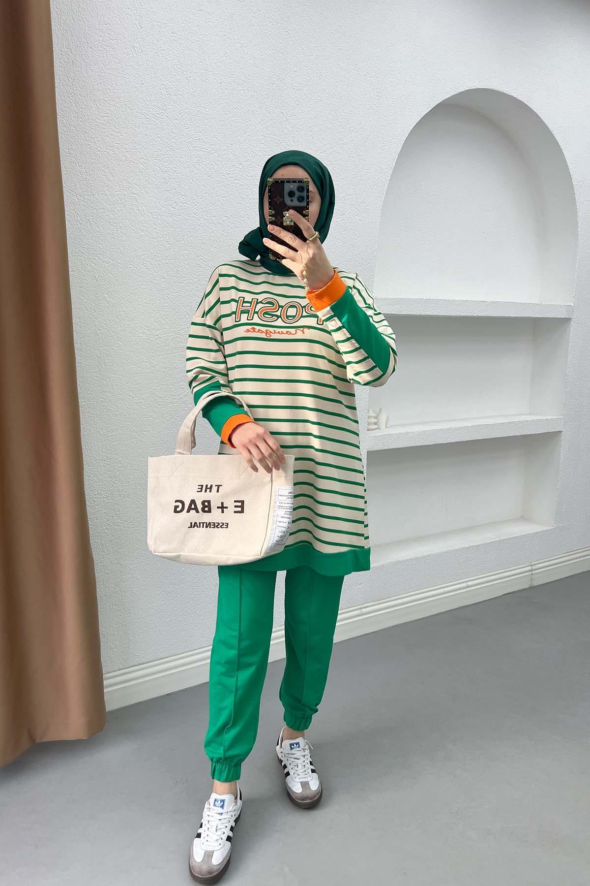 Striped Knitwear Suit Green