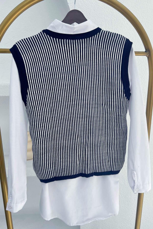 Striped Knit Vest Navy Blue