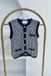 Striped Knit Vest Navy Blue