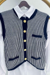 Striped Knit Vest Navy Blue