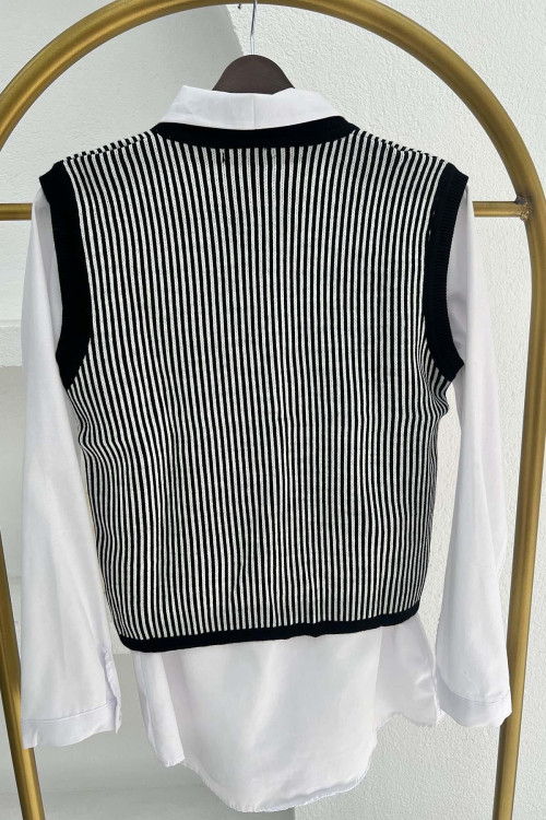 Striped Knit Vest Black