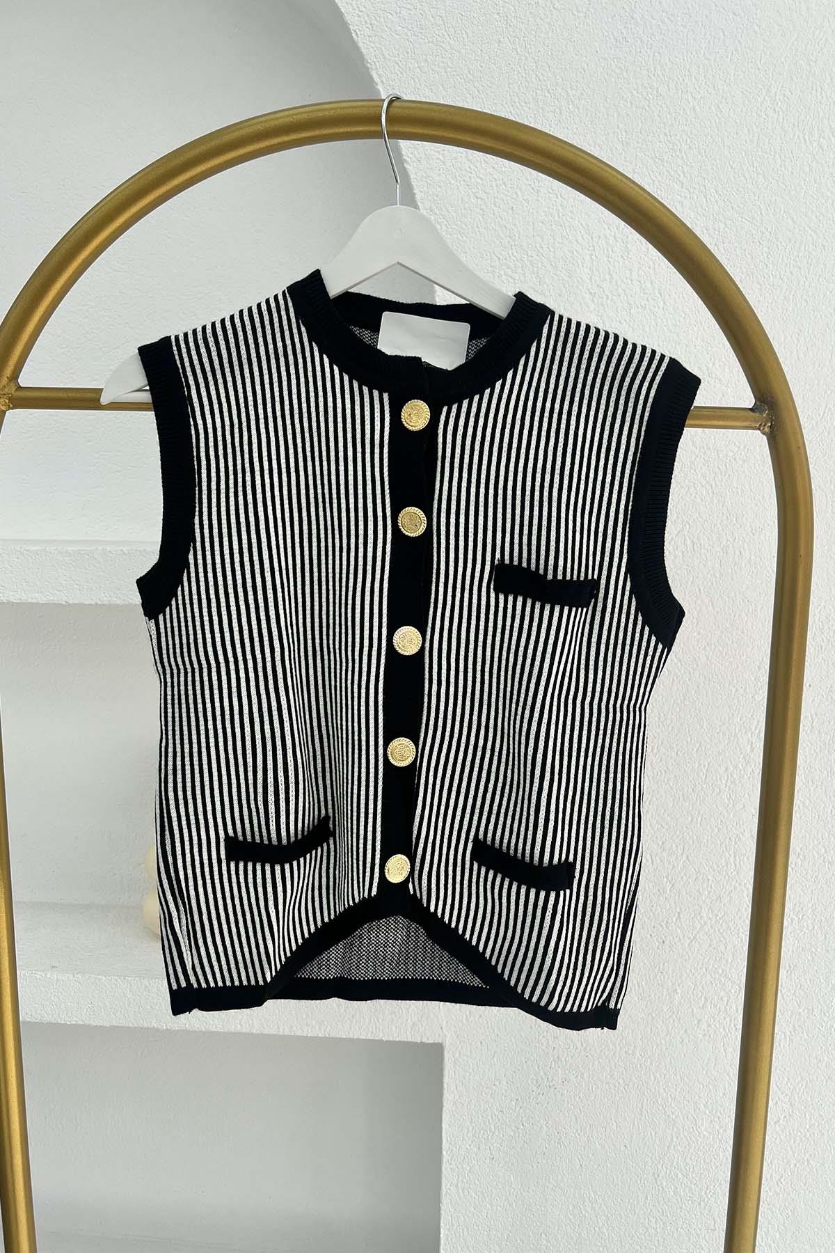 Striped Knit Vest Black