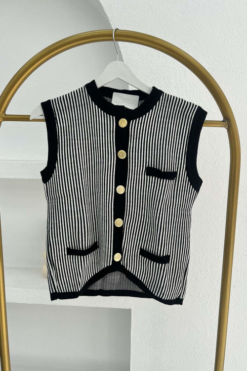 Striped Knit Vest Black