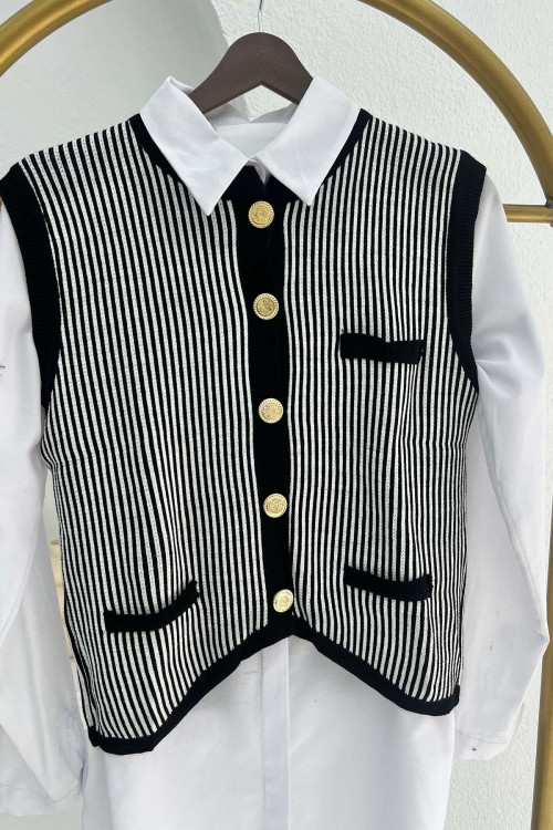 Striped Knit Vest Black