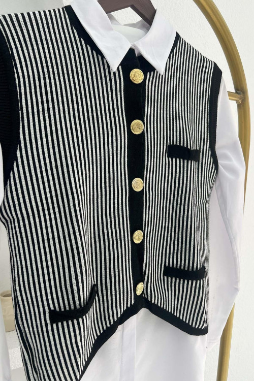 Striped Knit Vest Black