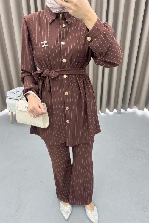 Striped Tunic Suit Bitter Brown