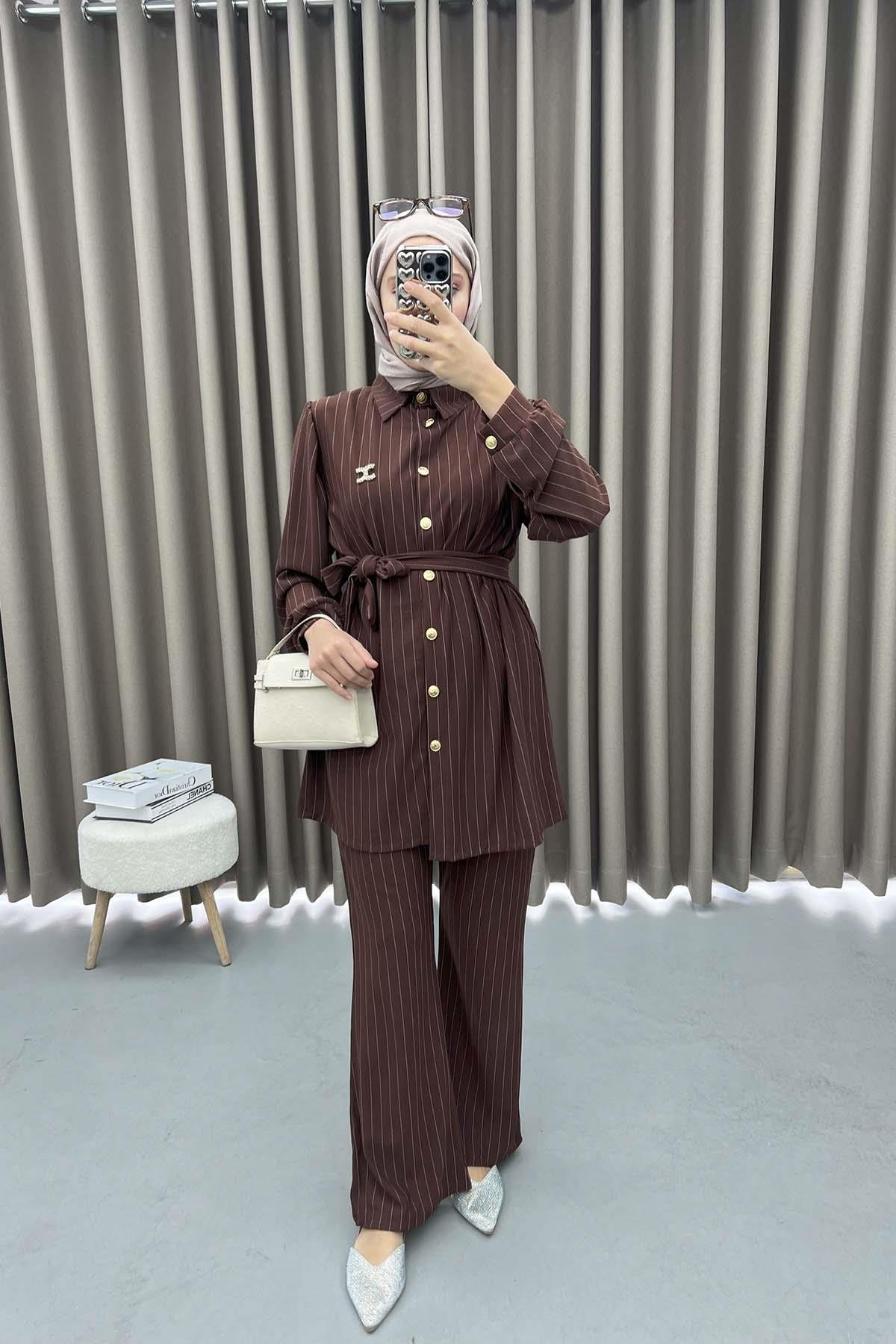 Striped Tunic Suit Bitter Brown