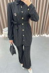 Striped Tunic Suit Black