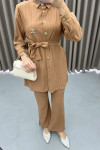 Striped Tunic Suit Milky Coffee