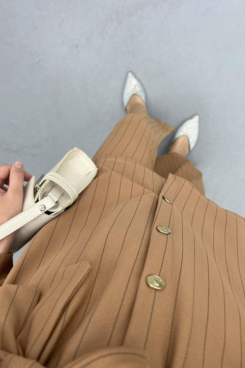 Striped Tunic Suit Milky Coffee