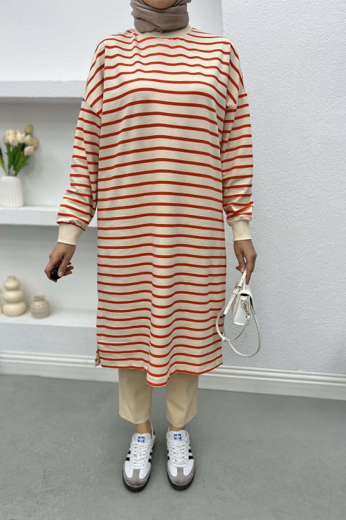 Striped Long Sweatshirt Orange