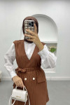 Striped Vest Set Brown