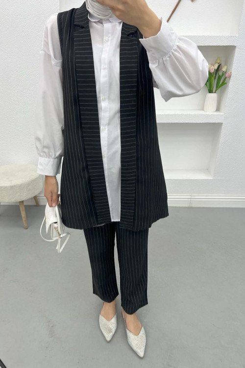 Striped Vest Set Black