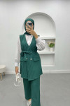 Striped Vest Set Emerald Green