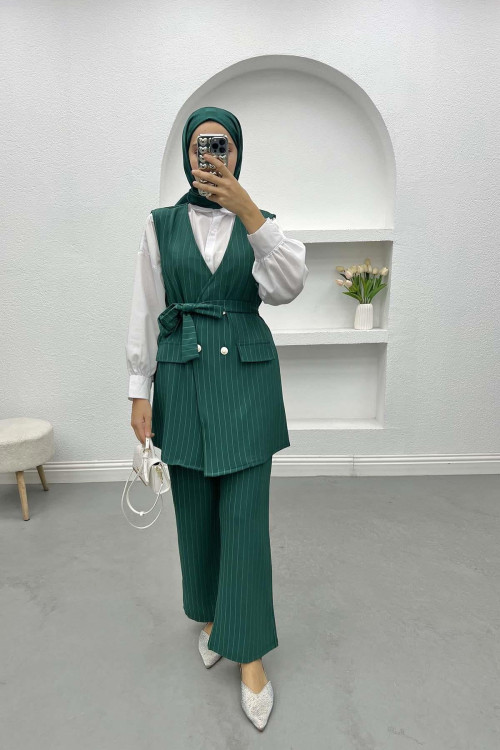 Striped Vest Set Emerald Green