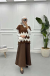 Wave Patterned Knitted Sweater Brown