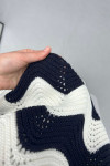 Wave Patterned Knitted Sweater Navy Blue