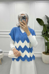 Wave Patterned Knitted Sweater Blue