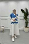 Wave Patterned Knitted Sweater Blue