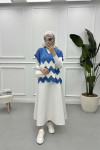 Wave Patterned Knitted Sweater Blue