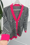 Checkerboard Pattern Knitwear Cardigan Fuchsia