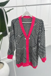 Checkerboard Pattern Knitwear Cardigan Fuchsia