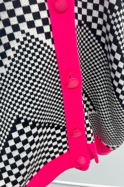 Checkerboard Pattern Knitwear Cardigan Fuchsia