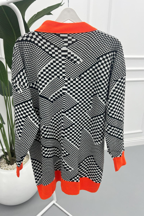 Checkerboard Pattern Knitwear Cardigan Orange