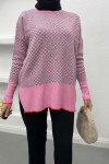 Checkerboard Patterned Knitwear Sweater Pink