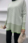 Checkerboard Patterned Knitwear Sweater Aqua Green