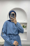 Checkered Tencel Tunic Light Blue