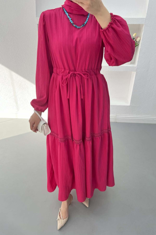 Lace Embroidered Dress Fuchsia