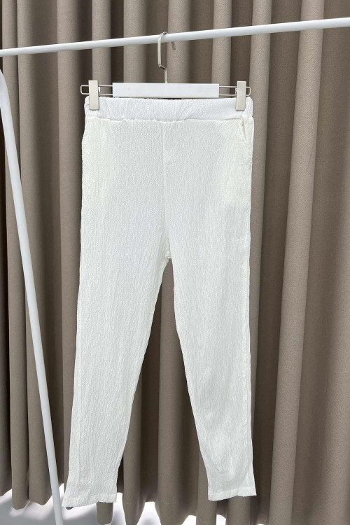 Skinny Leg Seersucker Trousers White