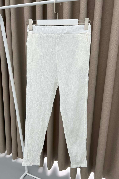 Skinny Leg Seersucker Trousers White