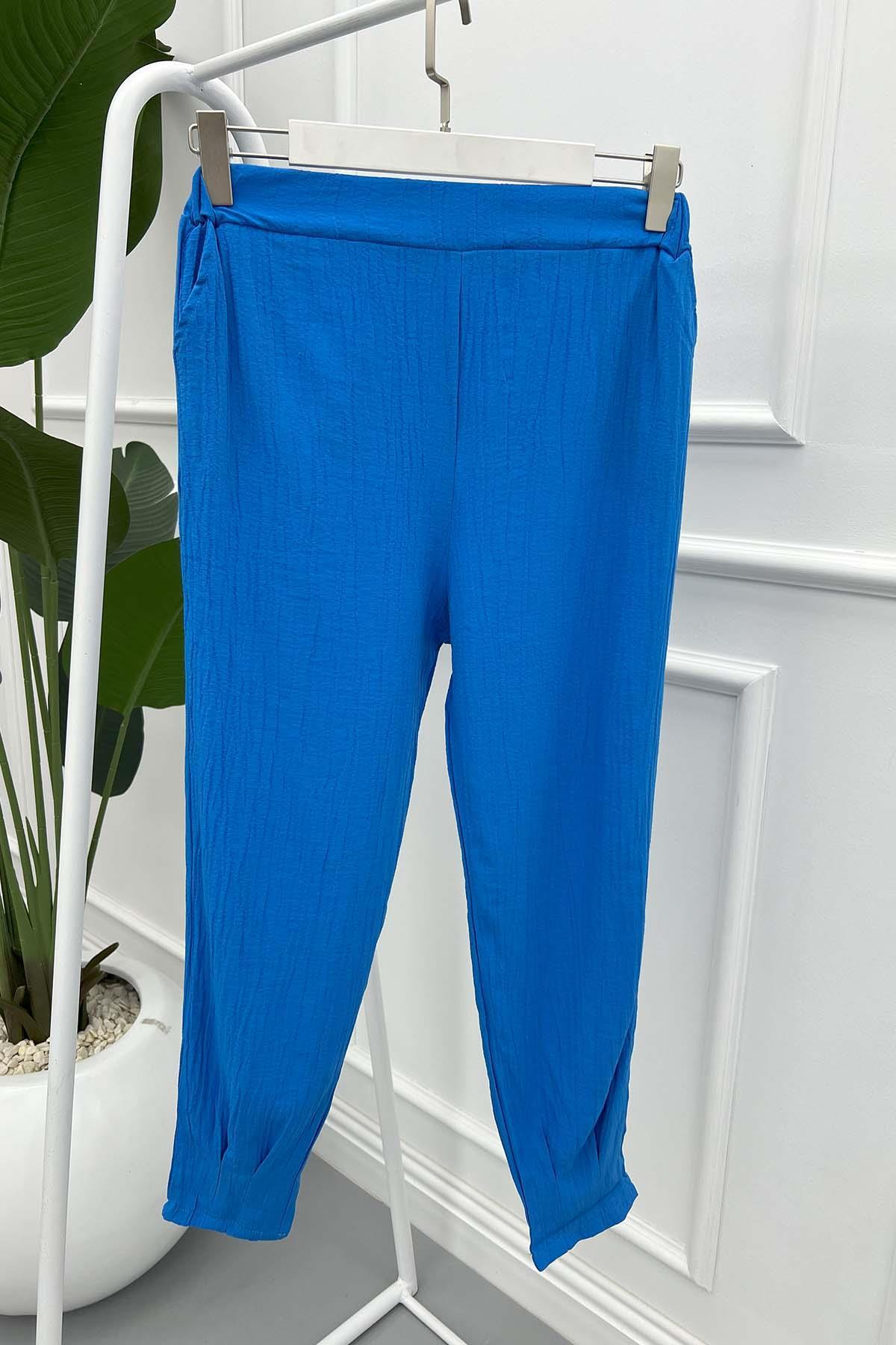 Skinny Leg Seersucker Trousers Blue