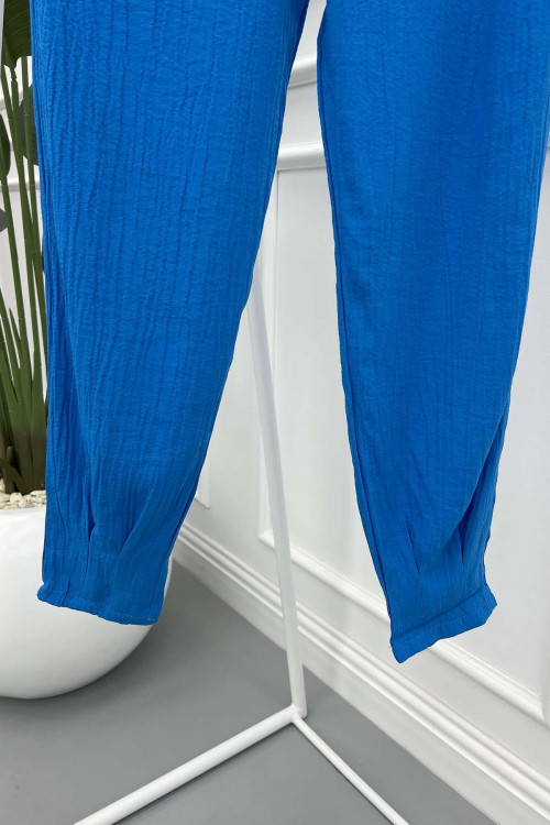 Skinny Leg Seersucker Trousers Blue