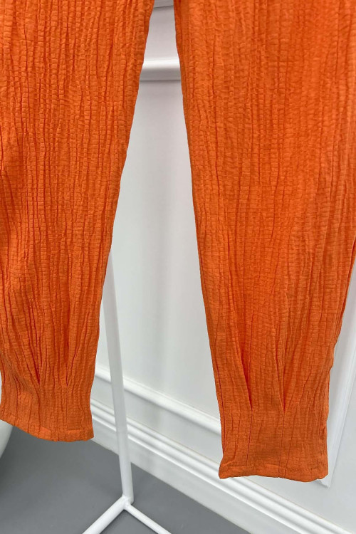 Skinny Leg Seersucker Trousers Orange