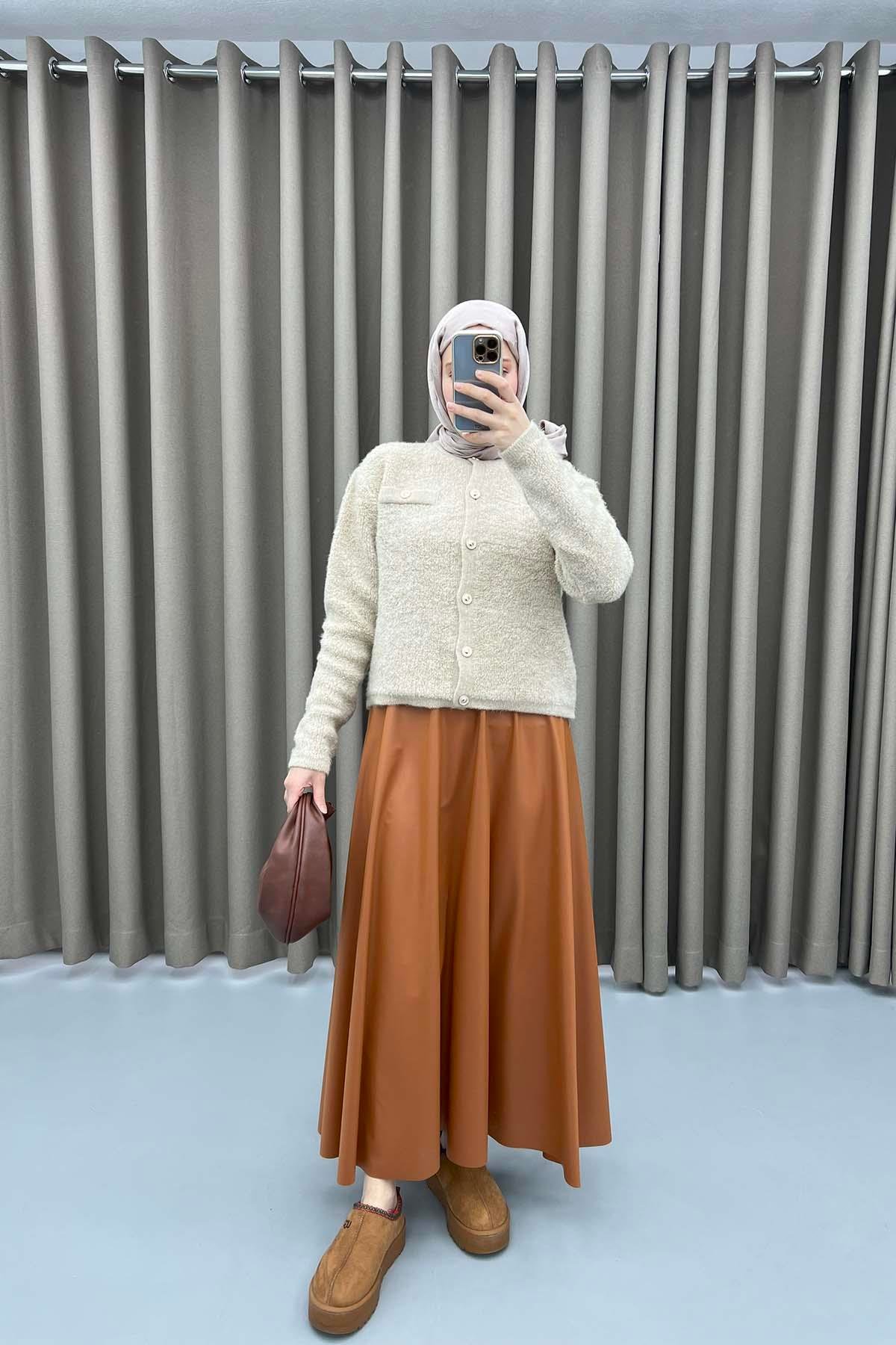 Leather Bell Skirt Tan